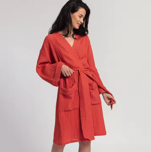 100% Cotton crinkled crepe bathrobe Home Hotel night-gown White Egyptian 100 Cotton Robe