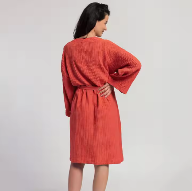 100% Cotton crinkled crepe bathrobe Home Hotel night-gown White Egyptian 100 Cotton Robe