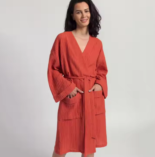 100% Cotton crinkled crepe bathrobe Home Hotel night-gown White Egyptian 100 Cotton Robe