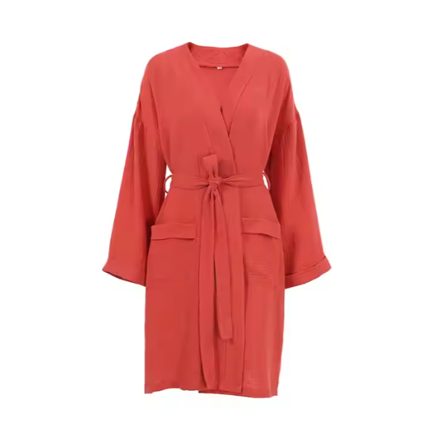 100% Cotton crinkled crepe bathrobe Home Hotel night-gown White Egyptian 100 Cotton Robe