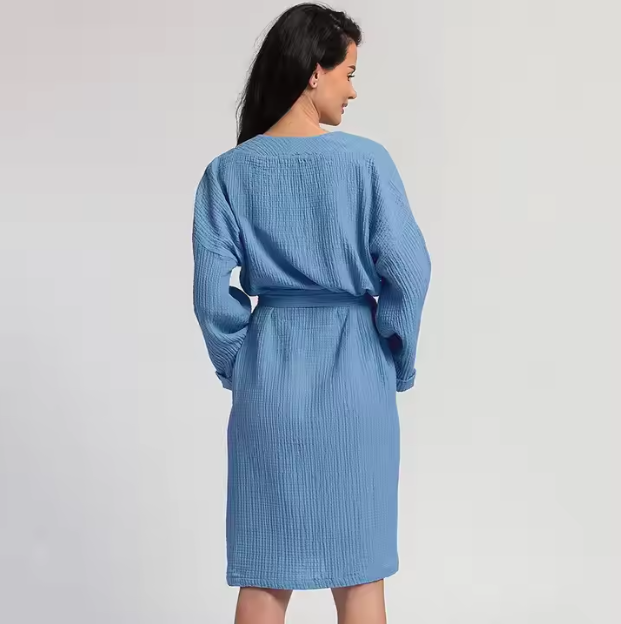 100% Cotton crinkled crepe bathrobe Home Hotel night-gown White Egyptian 100 Cotton Robe