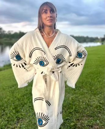 Luxurious 100% Cotton Robe Full Sleeve Beautiful Hand Embroidered Work Solid Pink Color Front Open Plus Size Resort Wear