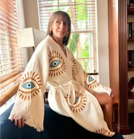 Luxurious 100% Cotton Robe Full Sleeve Beautiful Hand Embroidered Work Solid Pink Color Front Open Plus Size Resort Wear