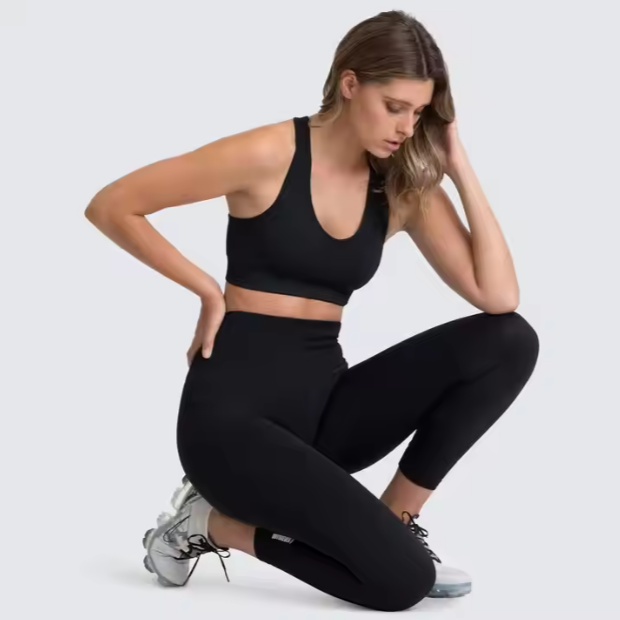 Model wears Gisele TENCEL™ Modal Rib Relaxed Short PJ Set in Graphite.