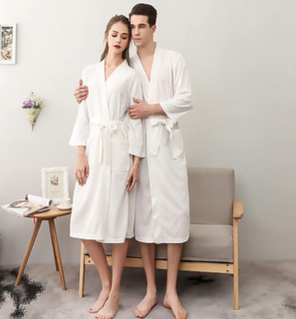 Couple bathrobe Summer thin style women solid color Waffle V-neck cardigan sleeve bathrobe home dress for men