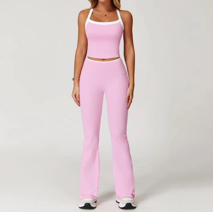 Lady Custom Two Piece Plus Size Long Night High Wait Flared Leggings Sport Cloths Fitness Active Wear Yoga Set for Women