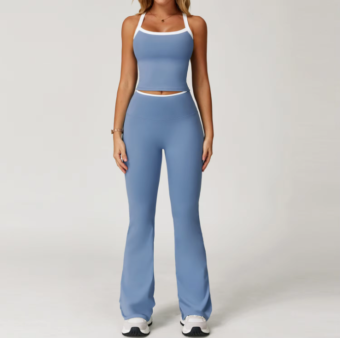 Lady Custom Two Piece Plus Size Long Night High Wait Flared Leggings Sport Cloths Fitness Active Wear Yoga Set for Women