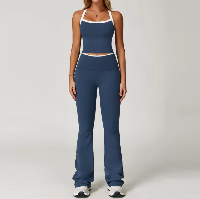 Lady Custom Two Piece Plus Size Long Night High Wait Flared Leggings Sport Cloths Fitness Active Wear Yoga Set for Women