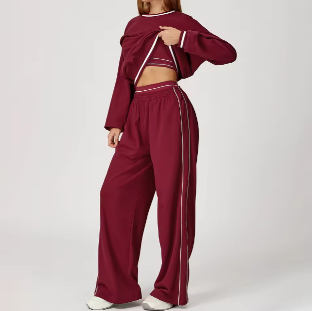 Women's Casual Fall/Winter Suit With Contrast Sweater and Above Knee Sports Pants Comfortable Outdoor Fashion Top